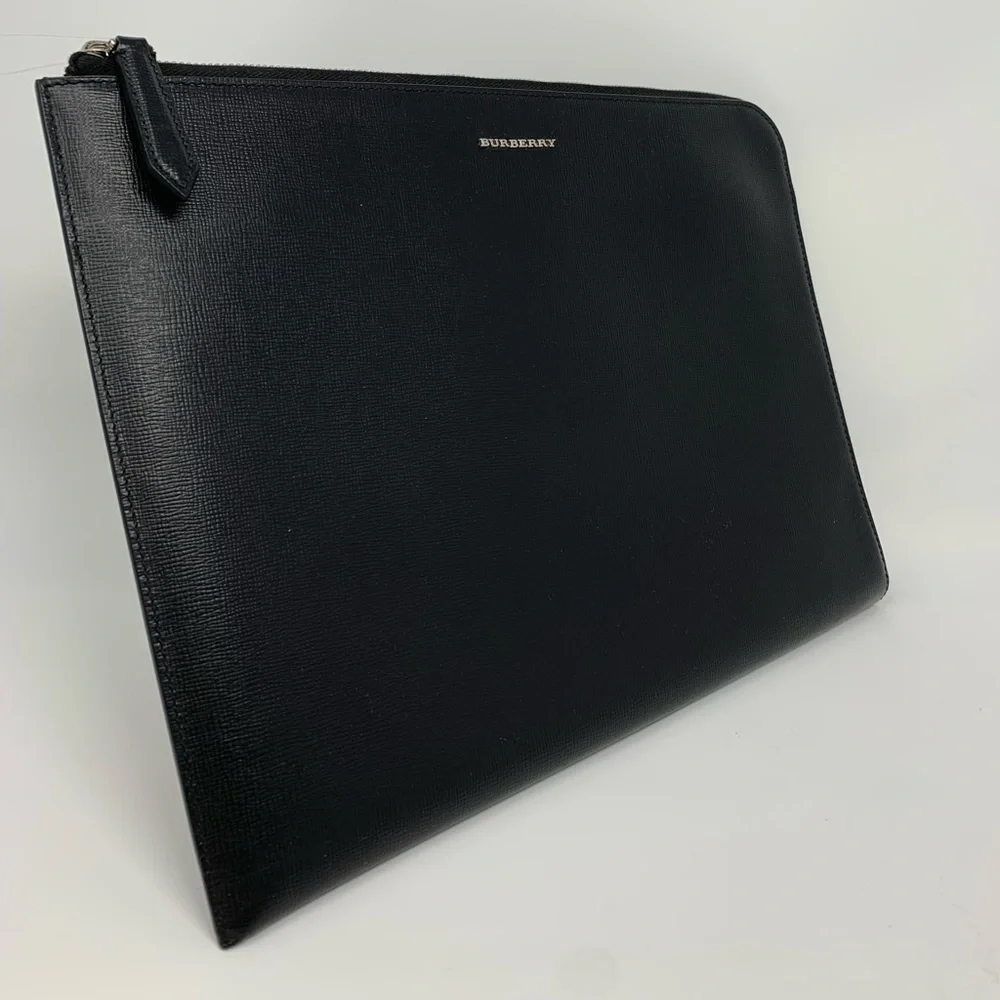 Burberry Embossed Leather Zip Around Leather Envelope Pouch for Men